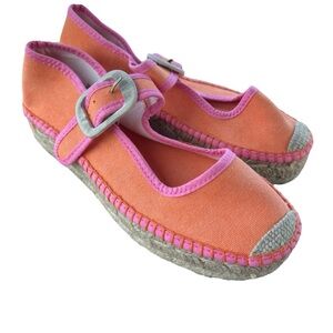 Free People Surfside Platform Maryjane Espadrille Orange Pink Trim 6 NWOT